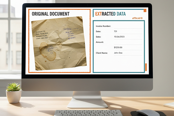 Papierzettel wird mittels ORC zu Textdokument