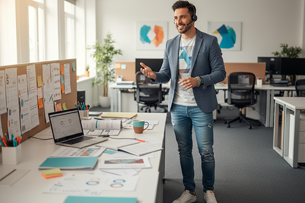 Mann mit Headset im Büro