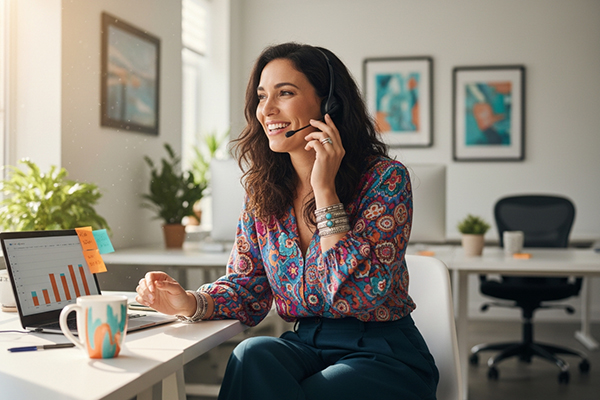 Vertriebsmitarbeiterin am Telefon im Büro