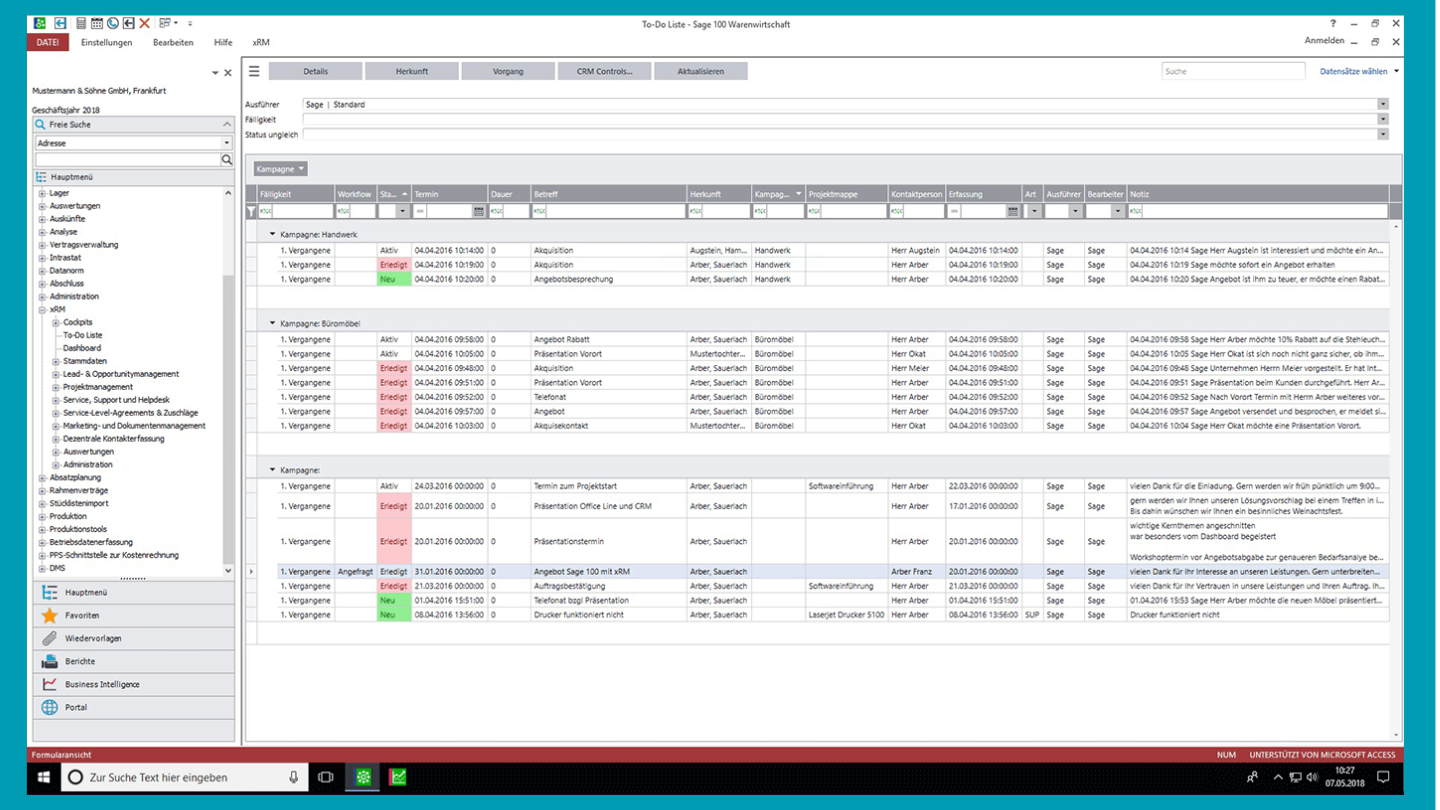 Screenshot aus der Sage 100 xrm Anwendung, Alles im Blick