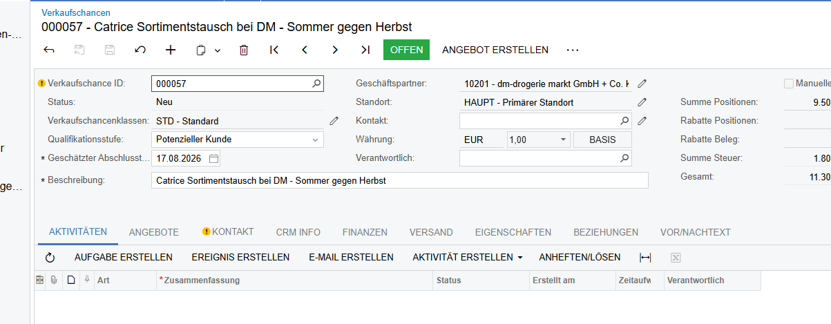 Screeshot Haufe x360 crm aktivitaet konakte
