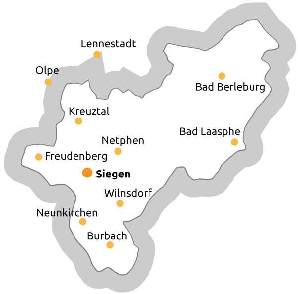 Umrisskarten der Kreises Siegen Wittgenstein
