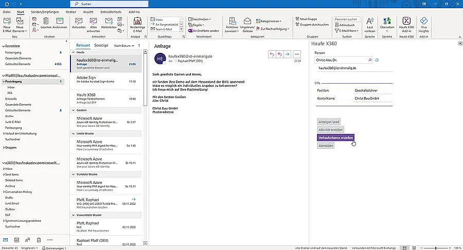 haufex360 outlook screenshot
