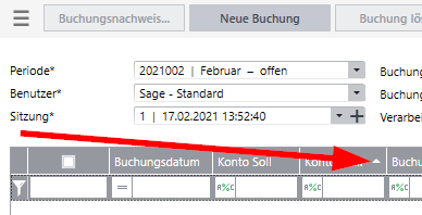 Sortierung Buchungserfassung 