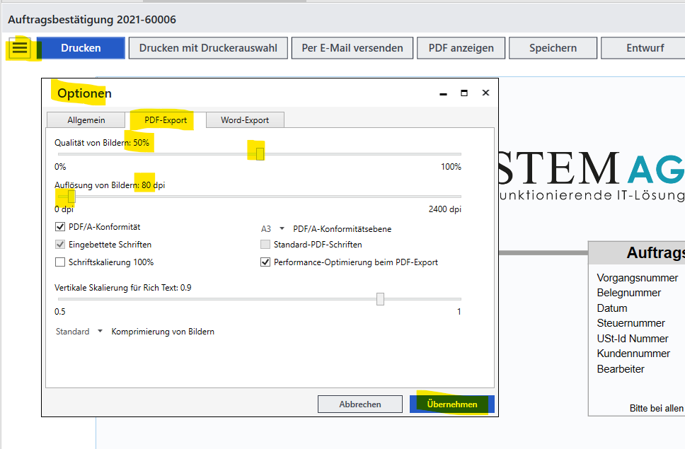 Screenshot Druckvorschau Sage100 Belege