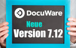 Tafel mit DocuWare Logo und Text Neuer Version 7.12