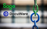 Ketten mit Sage- und DocuWare-Logos, symbolisieren eine Software-Integration