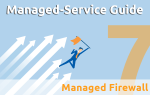 Illustration eines Leitfadens zu Managed Services mit Fokus auf Managed Firewall. Ein Mensch mit Fahne symbolisiert Fortschritt und Wachstum.