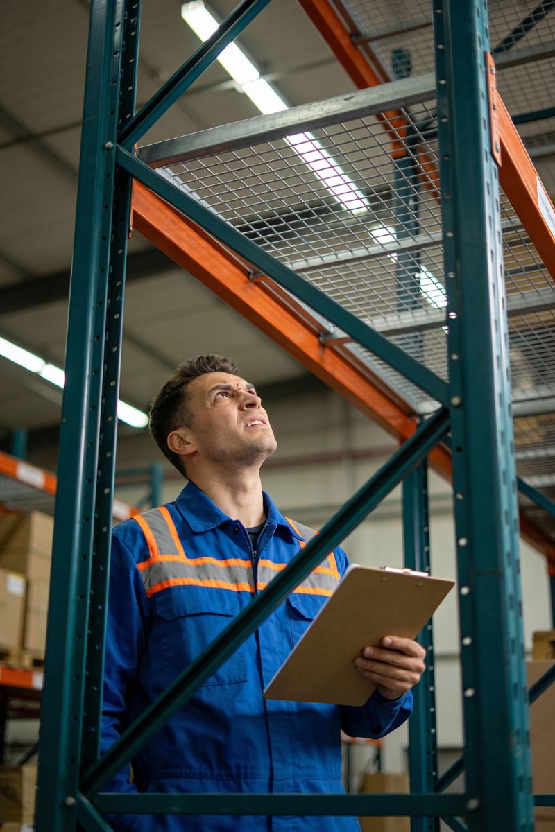 Mann guckt irritiert auf ein leeres Lagerregal