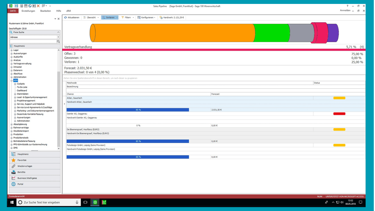 Screenshot aus der Sage 100 xrm Anwendung, Kampagnenmanagement