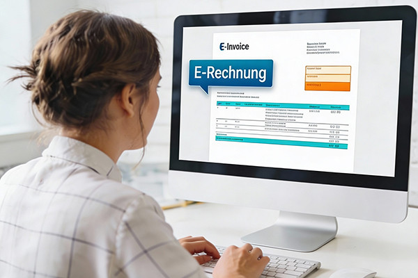 Ein Mitarbeiter prüft Verträge am Bildschirm