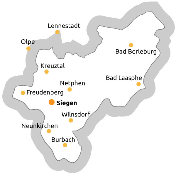 Umrisskarten der Kreises Siegen Wittgenstein