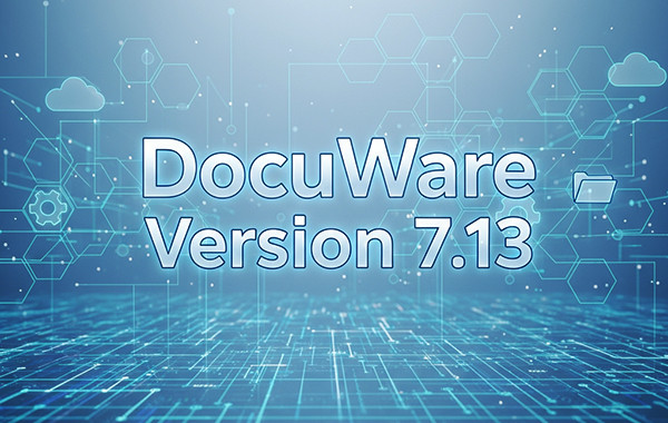 Futuristisches, digitales Design mit leuchtenden Linien und Schriftzug DocuWare Version 7.13