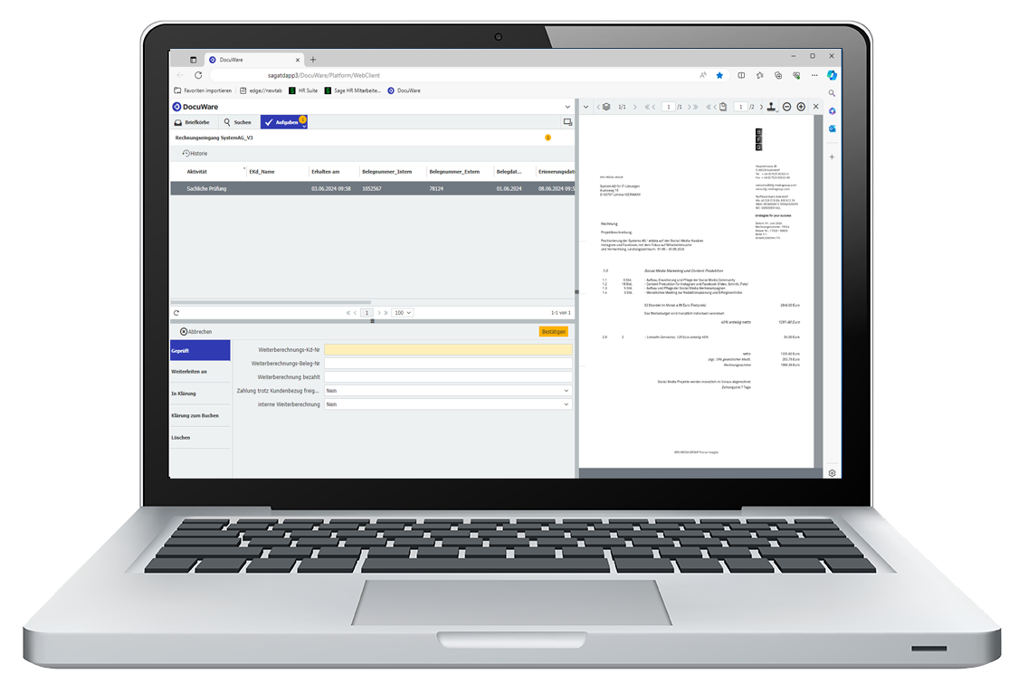 Laptop mit der Bildschirmansicht von DocuWare